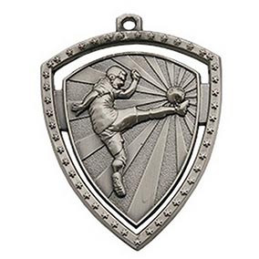 Silver Kick Football Shield Medal 65mm