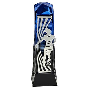 Female Blue Silver Henge Football Trophy 23cm