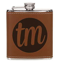 Stainless Steel Brown PU Vision Traveller Flask  6oz