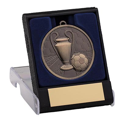 Football Trophy and Ball Medal in Box Bronze 50mm