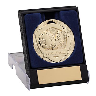 Football Boot and Ball Medal in Box Gold 50mm