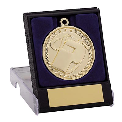 Gold Football Referee Medal in Box 50mm